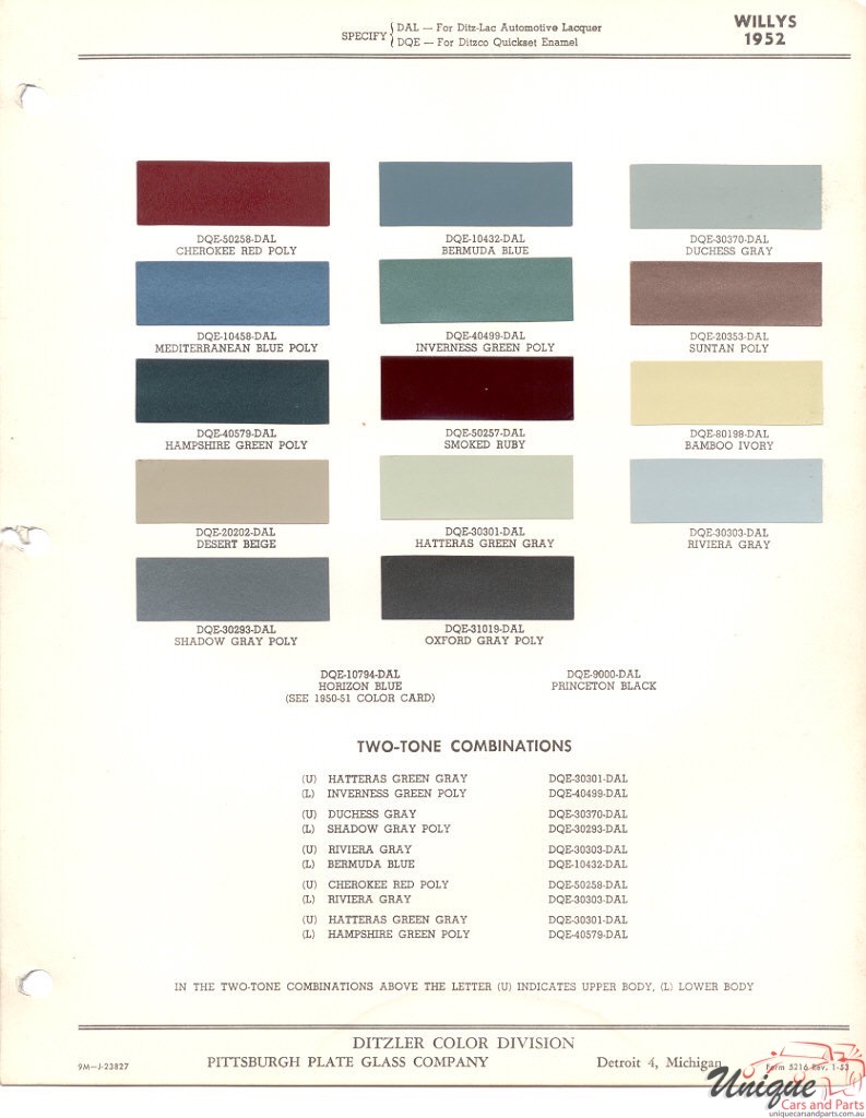 1952 Willys Paint Charts PPG 1